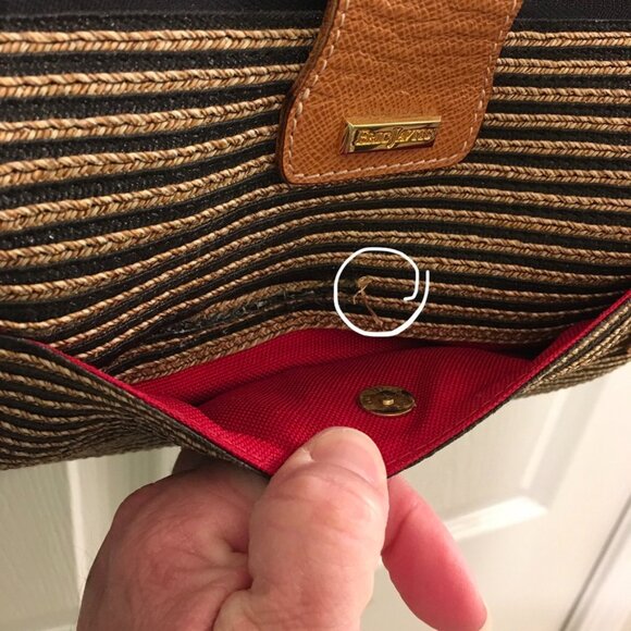 Eric Javits Squishee Woven Straw Shoulder Bag Leather Trim - Picture 12 of 12